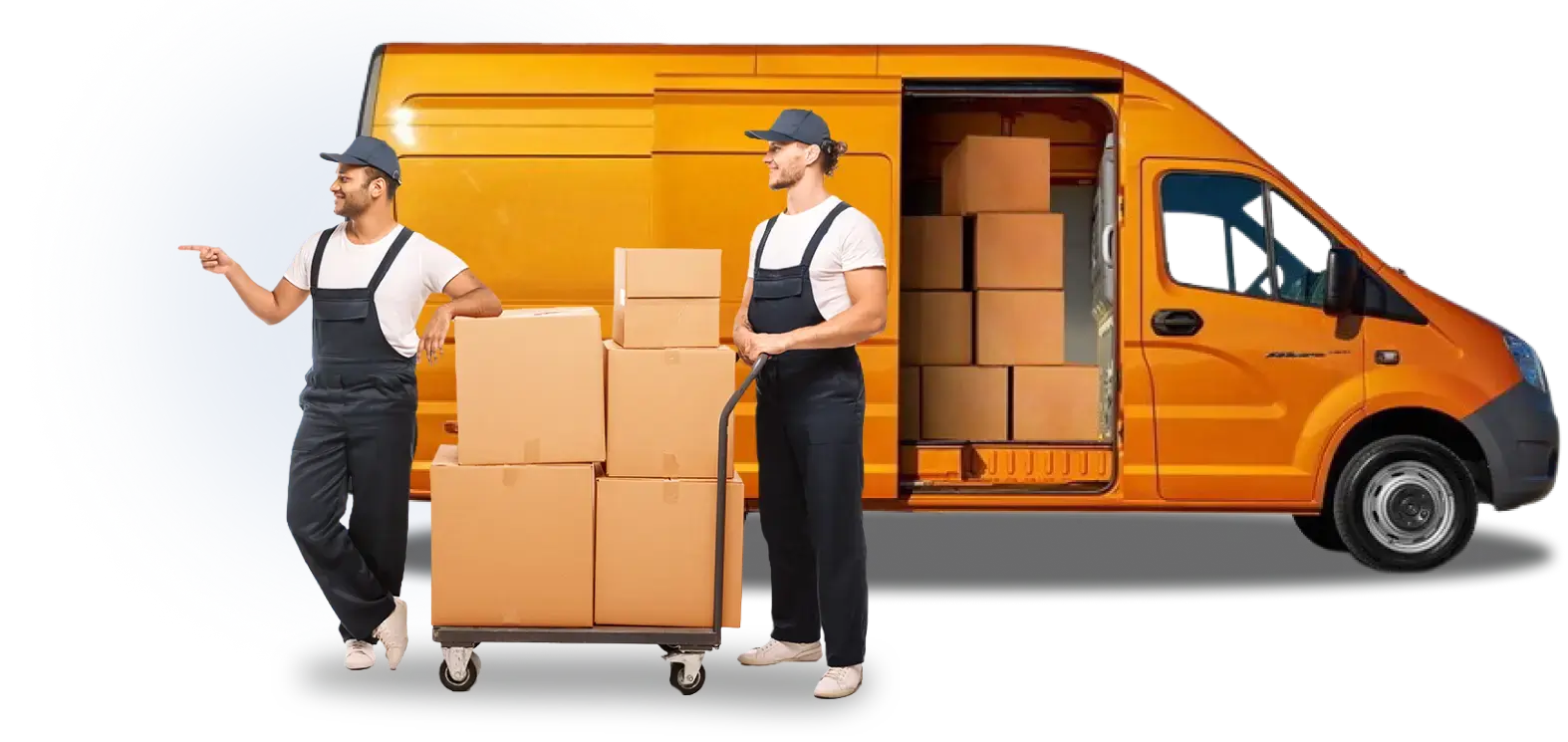 Вантажники з коробками та вантажівка